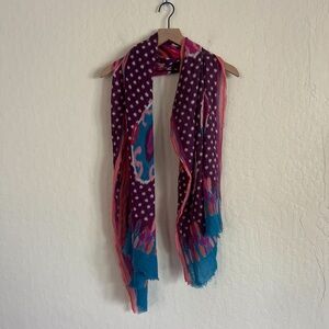 Vintage Tiara Accessory 100% Wool Colorful Boho Blanket Rectangle Scarf Pink